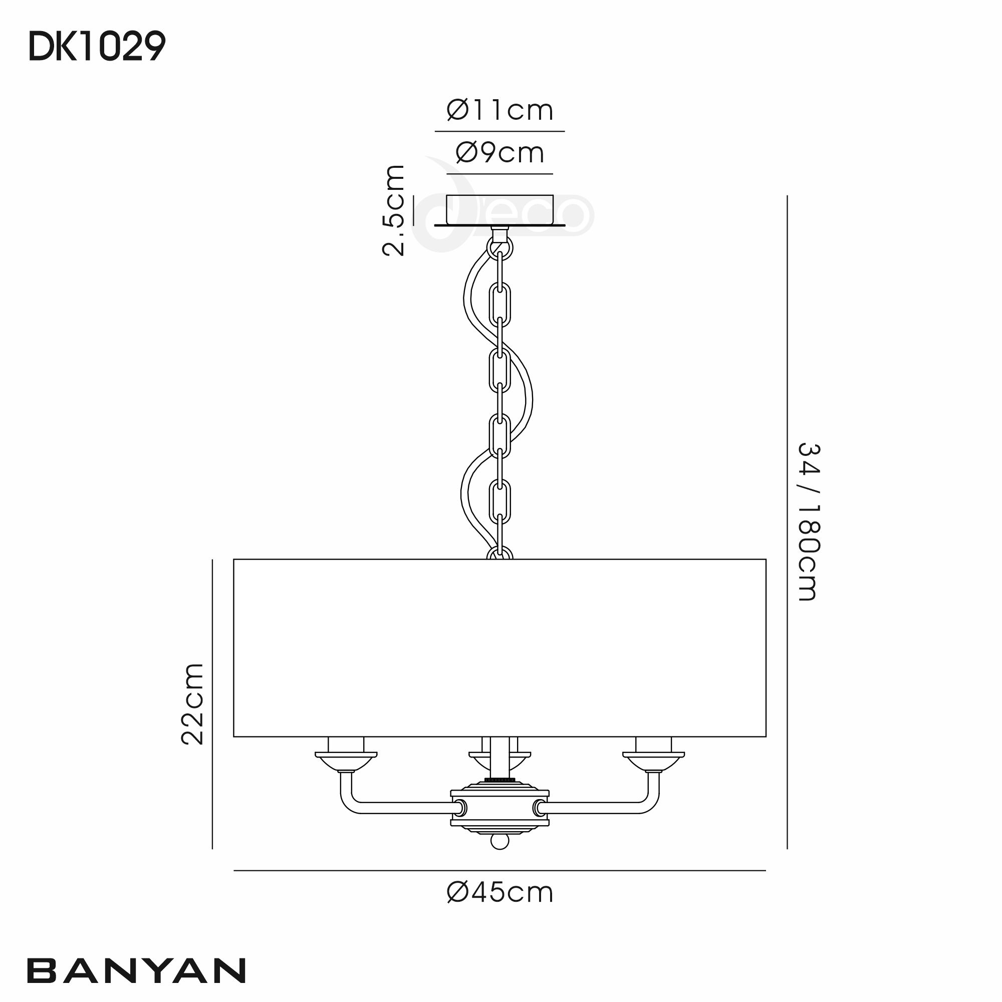 DK1029  Banyan 45cm 3 Light Pendant Matt Black, Soft Bronze